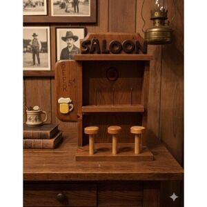 Vintage Handmade Wooden Saloon Shelf Wall Decor 19"x15"x7.5"